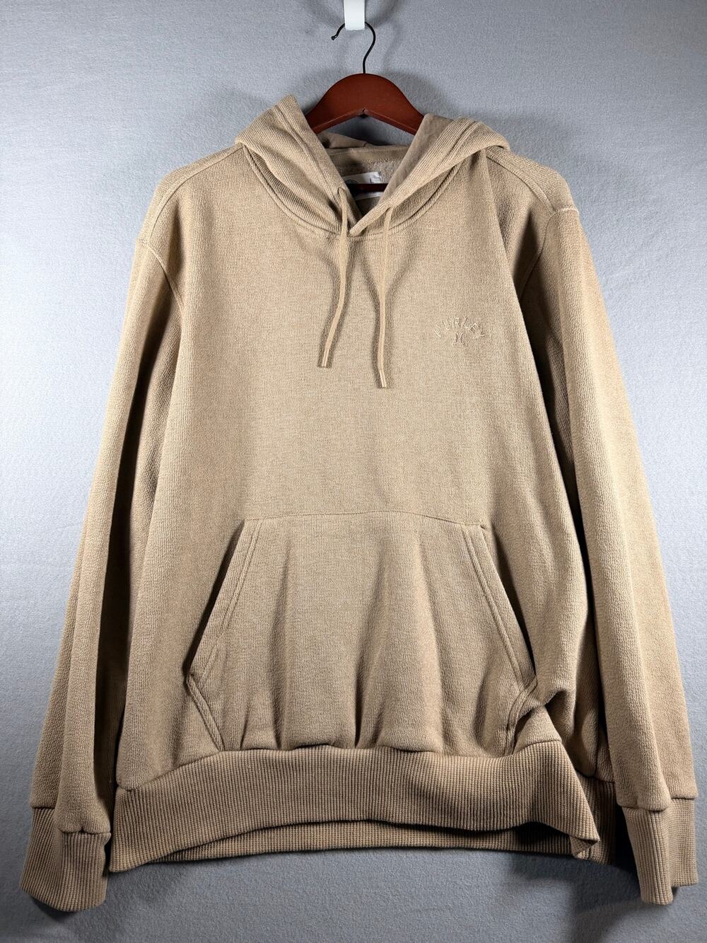Hurley Men’s Pullover Hoodie Size L Tan Khaki Fleece Lined